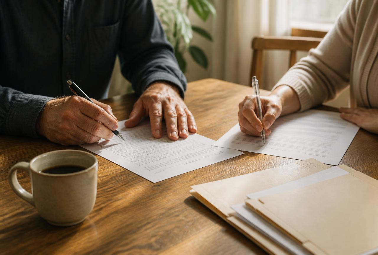 A support coordinator and a family member completing referral paperwork together